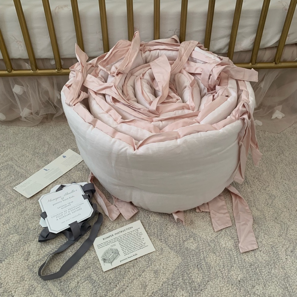 Pottery Barn Kids Monique Lhuillier Ethereal Sateen Trim Crib Bumper Blush Pink